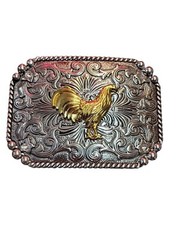 Cowboy Belt Buckle For Man – Rooster 4 1/4&Prime;x3 1/8&Prime; Silver Tone/Gold