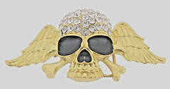Skull Belt Buckle Crossbones Skeleton Halloween Pirate Costume Gold Metal Bling