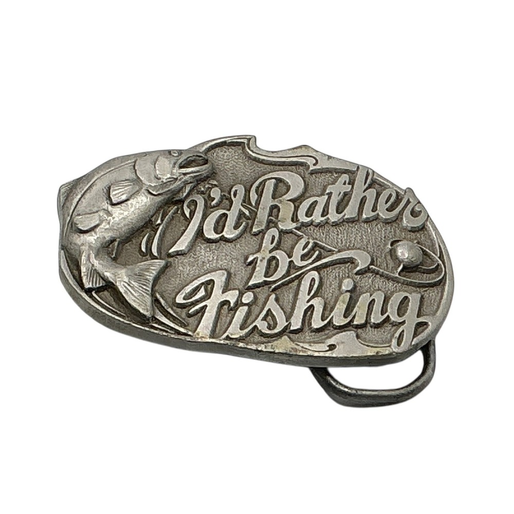 Vintage 1994 Great American Products Id Rather Be Fishing Belt Buckle Trout 523
