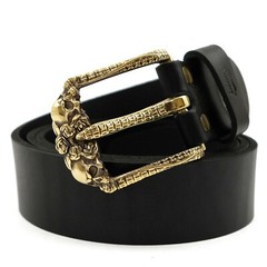 Brass belt buckle Skulls and Roses, pin type Rectangular belt buckle with skulls