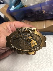 Vintage Hawaii Crossroads Of The Pacific Brass Belt Buckle