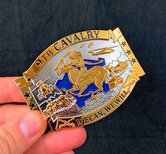 🌟US Army 9th Cavalry Unit Crest DUI Insignia, Silver & Gold Tone Belt Buckle