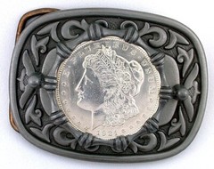 Pewter Silver Southwest Western 1921 Morgan Silver Dollar Belt Buckle EPBB210