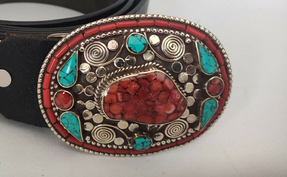 Tibetan Silver Belt Buckle for belt waist trap Turquoise Coral Clasp, B46