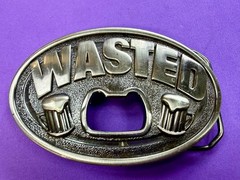 WASTED Statement Funny Novelty Silver Tone KALAN Belt Buckle with Bottle Opener