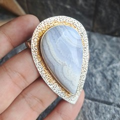 Blue Lace Agate Teardrop Silver Plated Belt Buckle Soft Lavender Banded Unisex