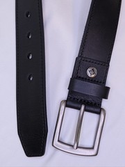Columbia Mens Black Leather Belt Size 32&Prime;-34&Prime; Sliver Tone Buckle Casual Everyday