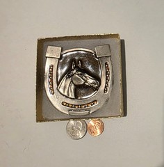 Vintage Metal Belt Buckle, Nice Horsehead and Horseshoe, Enamel, Rodeo, Nice