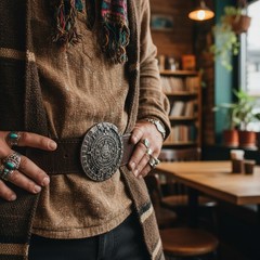 Men Fashion Belt Buckle Dark Silver Metal Western Fashion Aztec Calendar Mayan