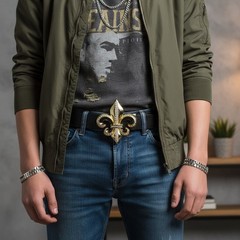 Men Women Gold Metal Belt Buckle Western Fashion Fleur De Lis Flower Unisex Lily