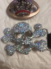 2 NEW Skull Belt Buckles Bling Crossbones Halloween Pirate Costume Goth
