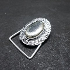 Handcrafted 925 Sterling Silver Natural Pyrite Oval Cabochon Belt Buckle