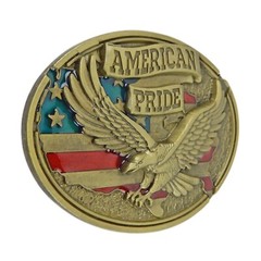 American Pride Flag Eagle Belt Buckle Enamel Color Antique Bronze Fits 1.5&Prime; Belt