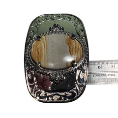 Faux Polished Wood Belt Buckle Rectangle Silver-Tone Western Rockabilly Unisex