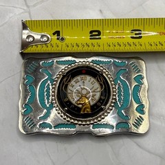 Vintage 1970s BPOE Elks Lodge Turquoise Inlay Western Belt Buckle