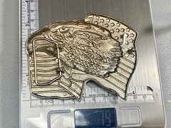 Patriotic American Eagle Head over wavy USA American Flag 4&Prime; belt buckle