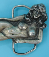VTG 70s Capt. Hawks Sky Patrol and Novelty Naked Lady Belt Buckle Nude Woman