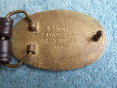 VINTAGE FIREMEN NEED LOVE TOO BRASS BELT BUCKLE WITH RESISTOL BELT SIZE 44