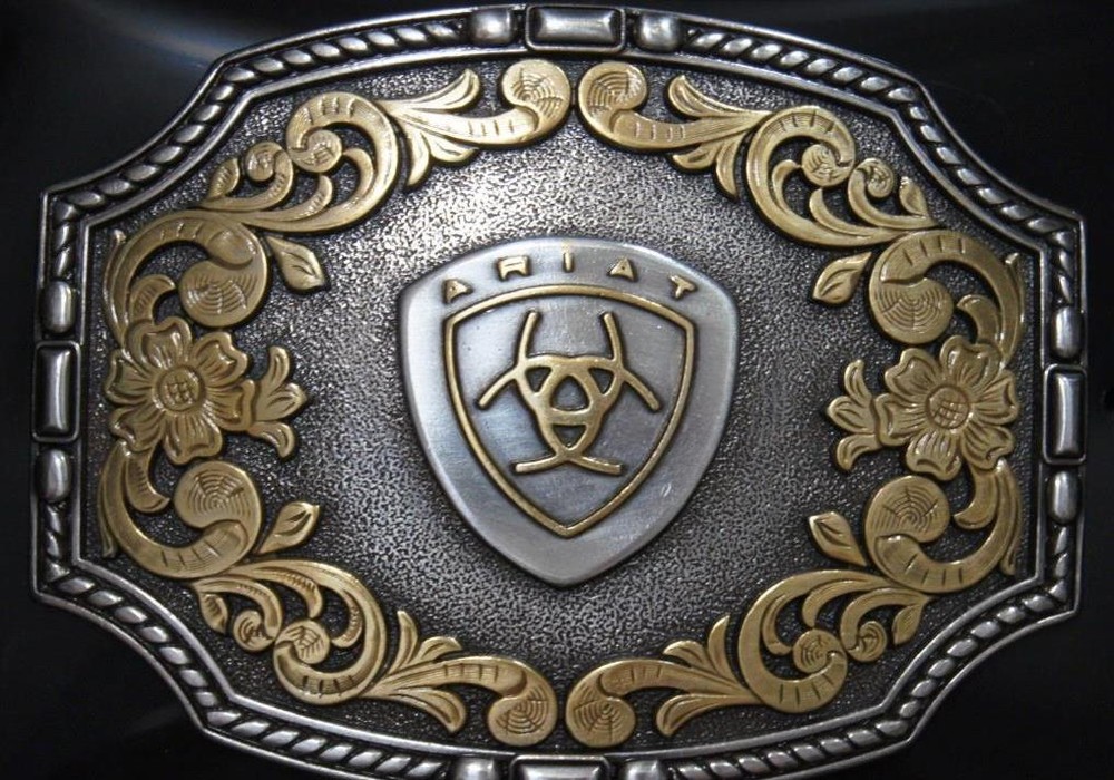Ariat Logo Emblem Engraved Silver & Gold tone Belt Buckle A37023