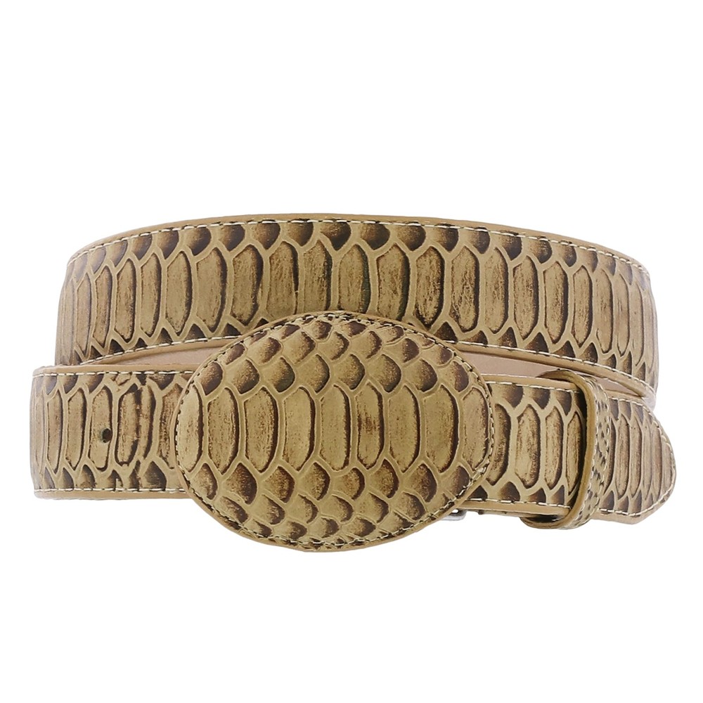 El Presidente Mens Sand Snake Python Print Leather Cowboy Belt Rodeo 34,