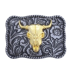 Western Bull Skull Belt Buckle Floral Engraved Cowboy Longhorn Style Unisex Gift