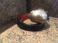 RARE!!! Kieselstein Cord Silver Turtle Buckle With Black Lizard Belt Size 2