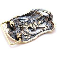 Dragon brass belt buckle Jormungands Head, Scandinavian Old Norse Jörmungandr