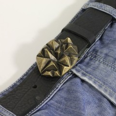 Geometric Pyramid Engraved Belt Buckle in Antique Bronze, Vintage Interchangeable Buckle