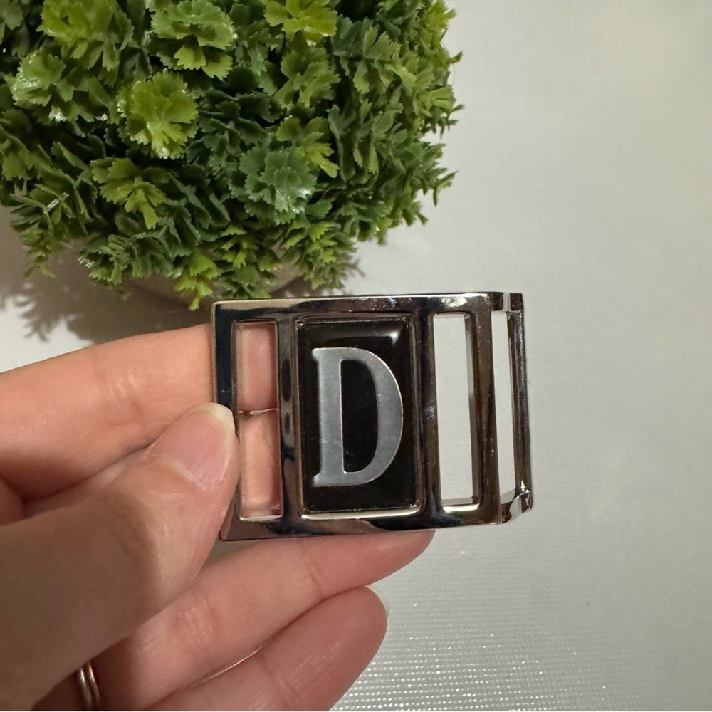 Silver Black Belt Buckle Letter D Initial Classic Business Casual Office Career