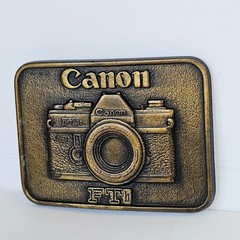 Vtg 70&rsquo;s Canon FTb Camera Belt Buckle Brass Tone Photography Accessory Retro 822