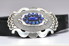 Rick Martinez Navajo Sterling Silver Blue Lapis Lazuli Belt Buckle