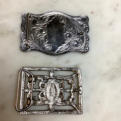 Lot of 2 Western Silver-Tone Belt Buckles Etched Southwest Buckle