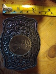 Western style belt buckle.steel with a walking liberty silver coin. 