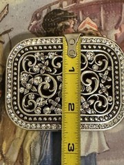 Rhinestone Belt Buckle Rectangle Floral Silver Bling Filigree Accents