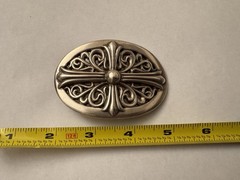 90s Silver tone Oval Cross Belt Buckle Gothic Western Solid Metal 1.5inch Buckle