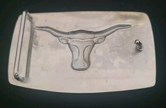 Longhorn Western Silver Tone BELT BUCKLE Rectangular 3.5&Prime;×2-1/8&Prime; (For 1.5&Prime; Belt)