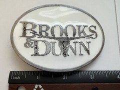 Brooks and Dunn White Enamel Belt Buckle Solid Metal Country Music Pewter