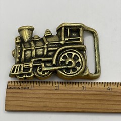 VINTAGE Solid Brass Train Belt Buckle Locomotive Engine Steam