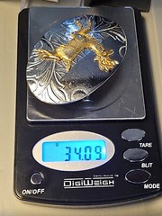 VTG Belt Buckle Crome Carved Silver Gold Belt Buckle Elk Deer Doe Shiny