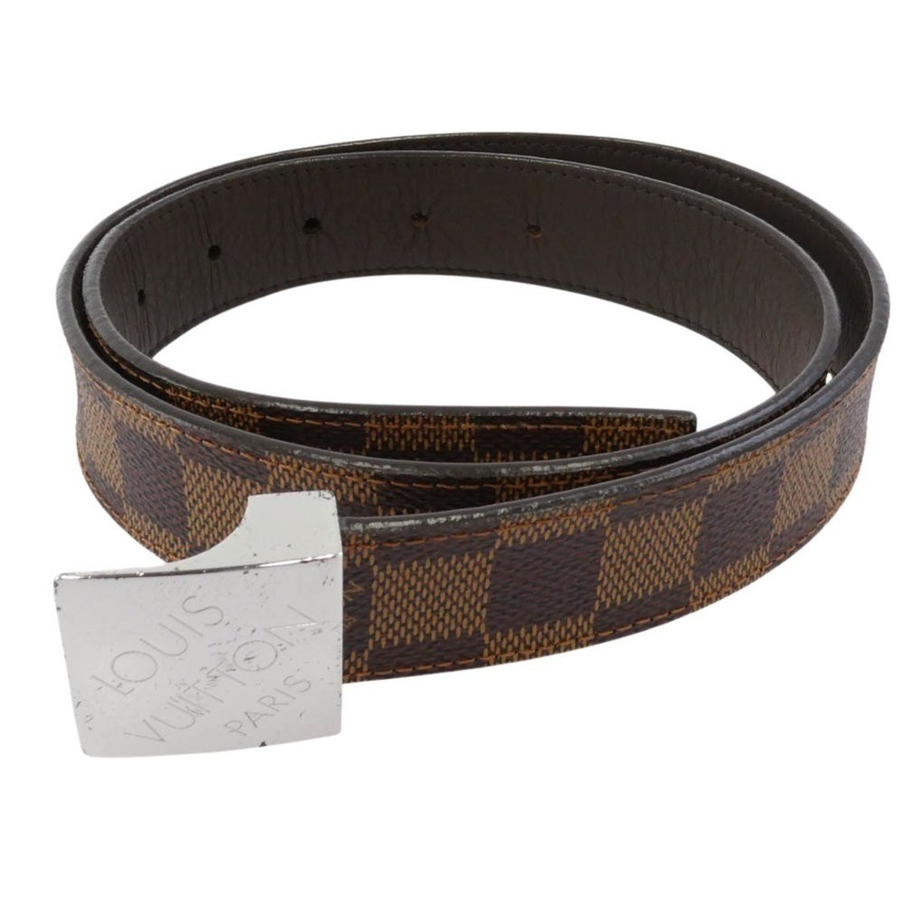 Louis Vuitton M6803 Damier Logo Buckle Suntulle Carre Leather Belt Brown Used