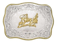 Crumrine Western Belt Buckle Rodeo Team Roper Silver Bronze C00464