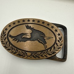Cowboy Belt Buckle Brass Leather Bald Eagle Western Patriotic Mens 1970s Vintage
