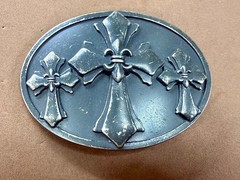 Fleur-de-lis Triple Maltese Style Three Cross Gothic Punk Biker Vibe Belt Buckle