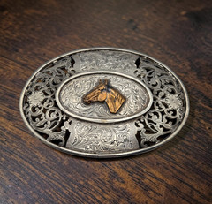 Men&rsquo;s Western Large Ornate Silver Overlay Belt Buckle With Copper Horse