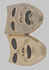 Skull Belt Buckle Halloween Party Cosplay Costume Gold Metal Bling Rhinestones