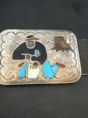 Turquoise Onyx Zuni Sterling Silver Sun Face Inlay Old Pawn Belt 40&Prime; 17406