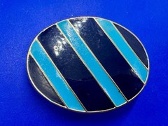 Geometric Enamel Pattern Black Blue Stripes Outlined Hippy Vibe Belt Buckle