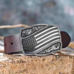 American Flag Belt Buckle, Western Cowboy, Cowgirl, Country Antique Silver Tone