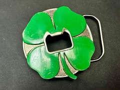 Kalan Brand Lucky Four Leaf Clover Belt Buckle and Bottle Opener Green Silver