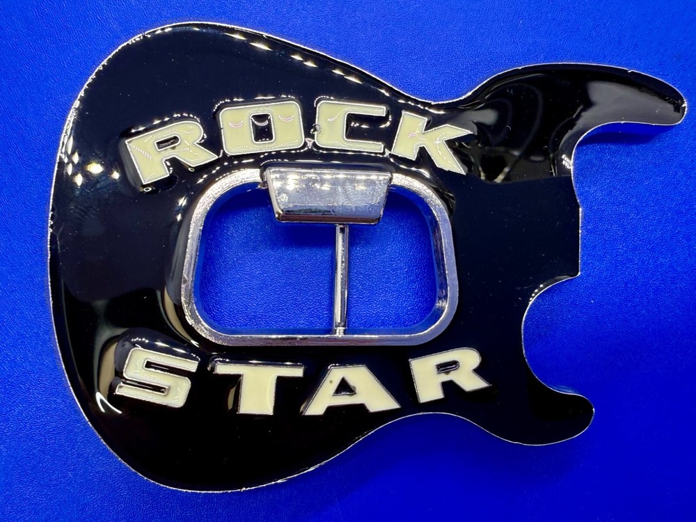 Rock Star Musician Guitar Body with Bottle Opener Black Enameled Belt Buckle